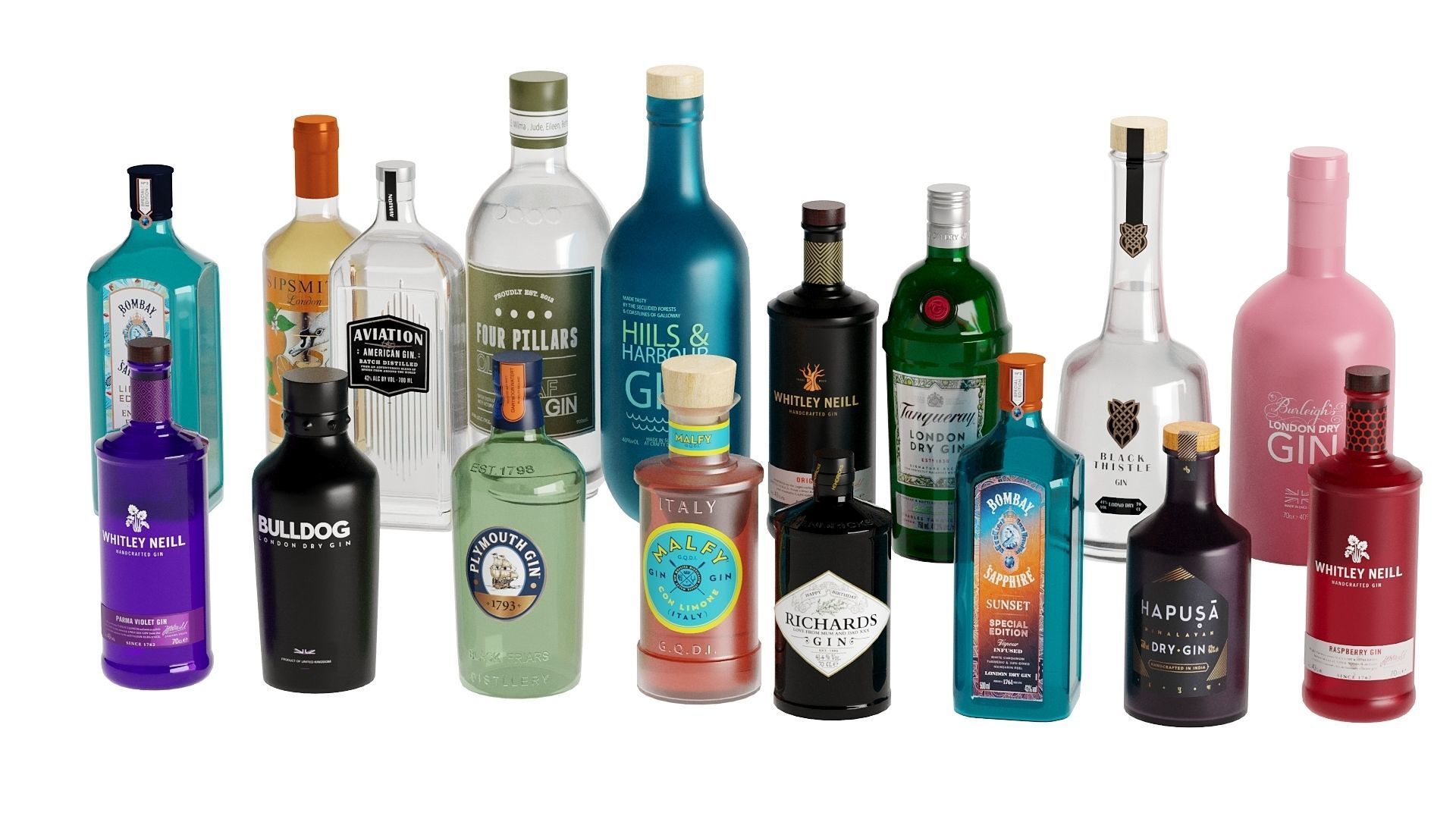 Bottles 40 Bottles Gins Rum Congac Low-poly 3D model_5