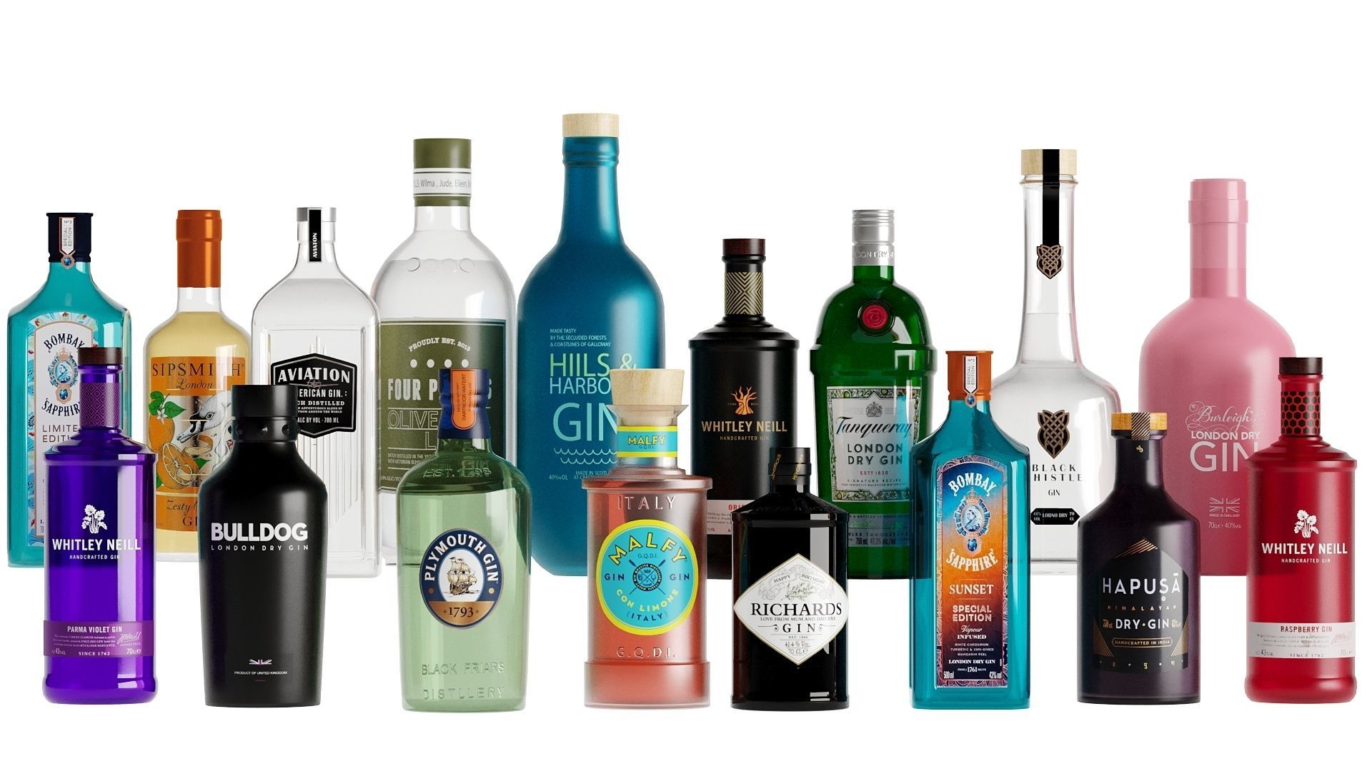Bottles 40 Bottles Gins Rum Congac Low-poly 3D model_6