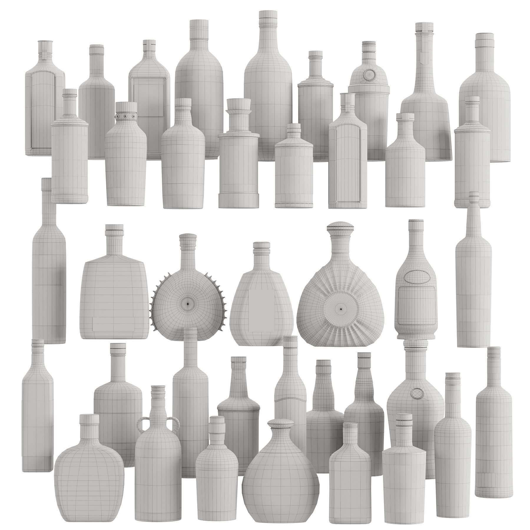 Bottles 40 Bottles Gins Rum Congac Low-poly 3D model_3