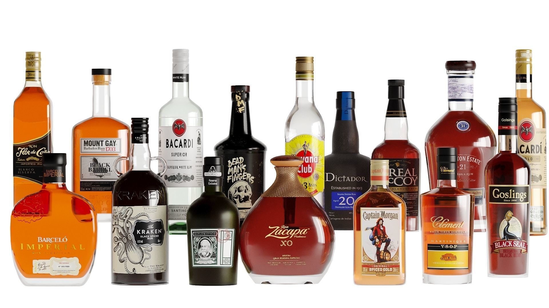 Bottles 40 Bottles Gins Rum Congac Low-poly 3D model_7