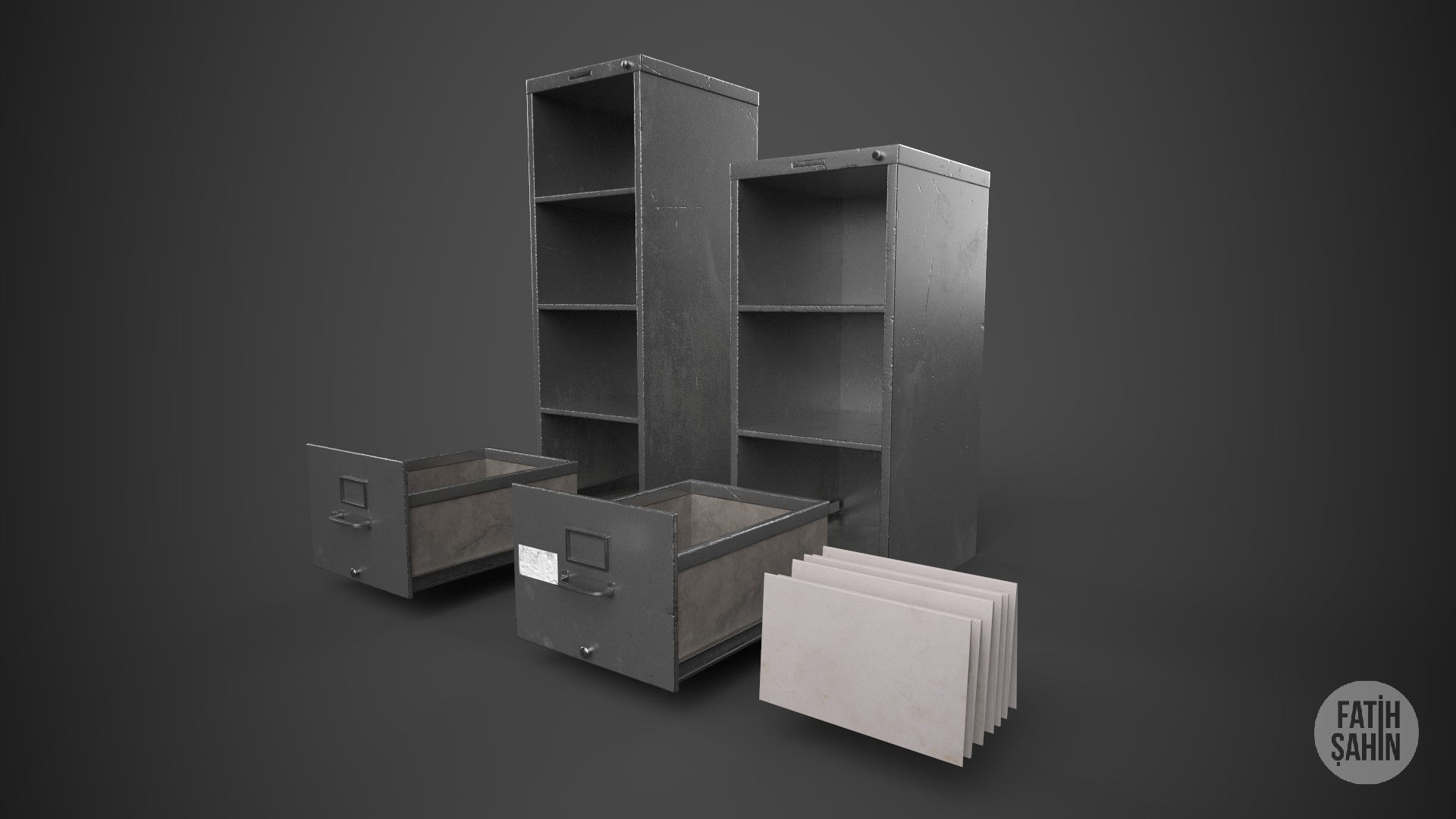 Filing Cabinet Game Ready Model Low-poly 3D model_4