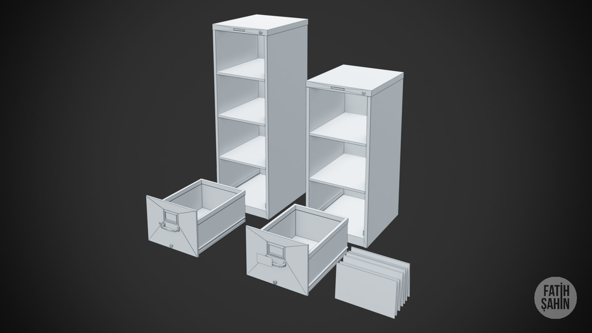Filing Cabinet Game Ready Model Low-poly 3D model_16