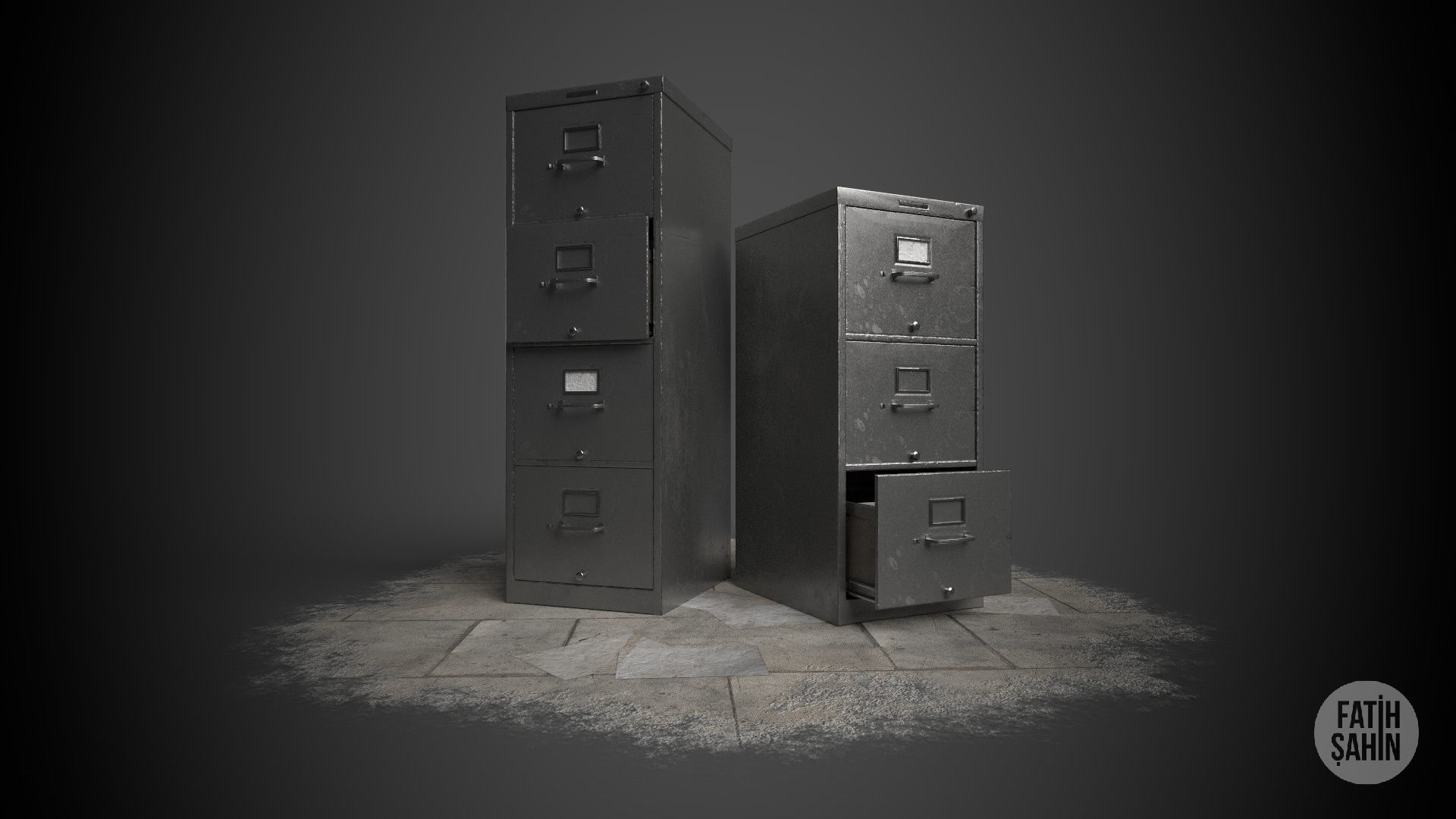 Filing Cabinet Game Ready Model Low-poly 3D model_9