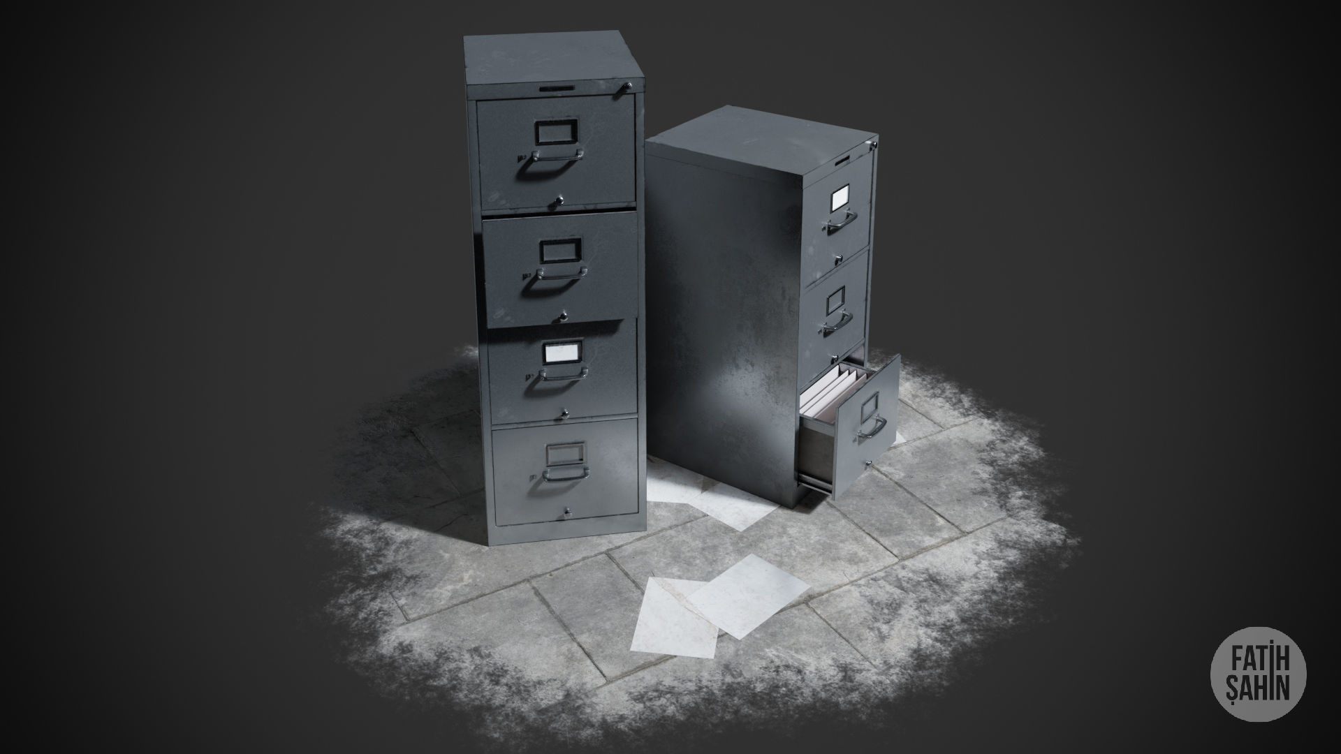 Filing Cabinet Game Ready Model Low-poly 3D model_1