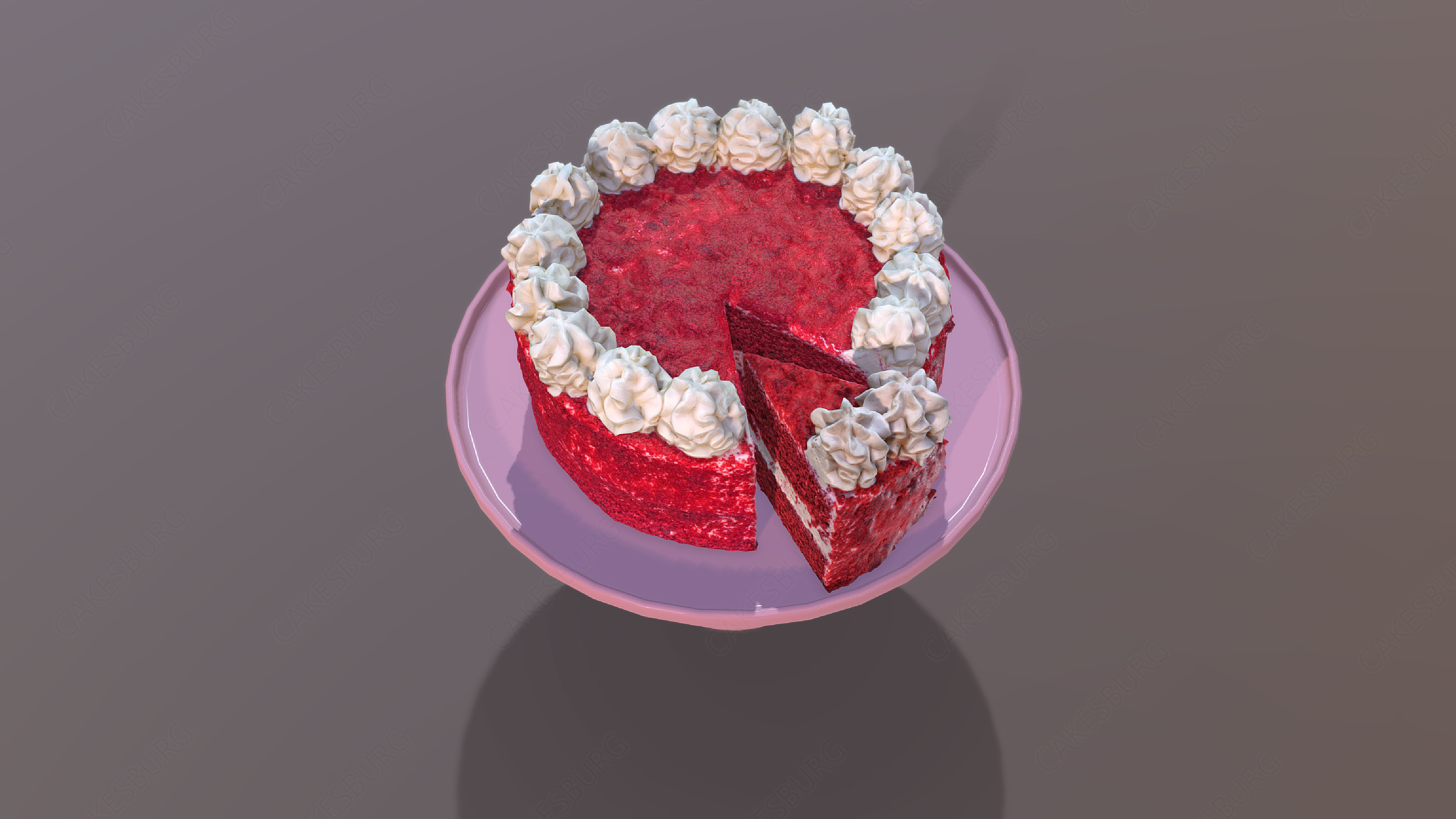 Sliced Red Velvet Cake Low-poly 3D model_2