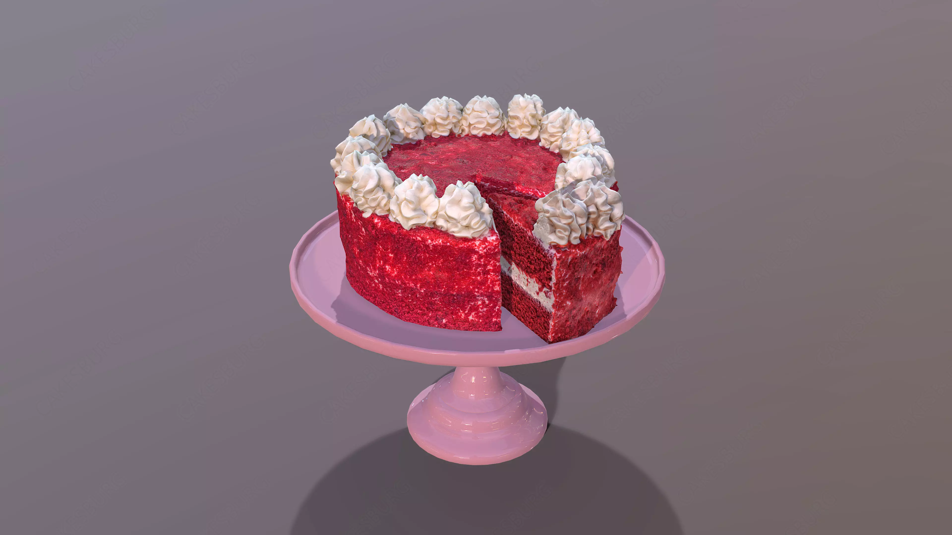 Sliced Red Velvet Cake Low-poly 3D model_0