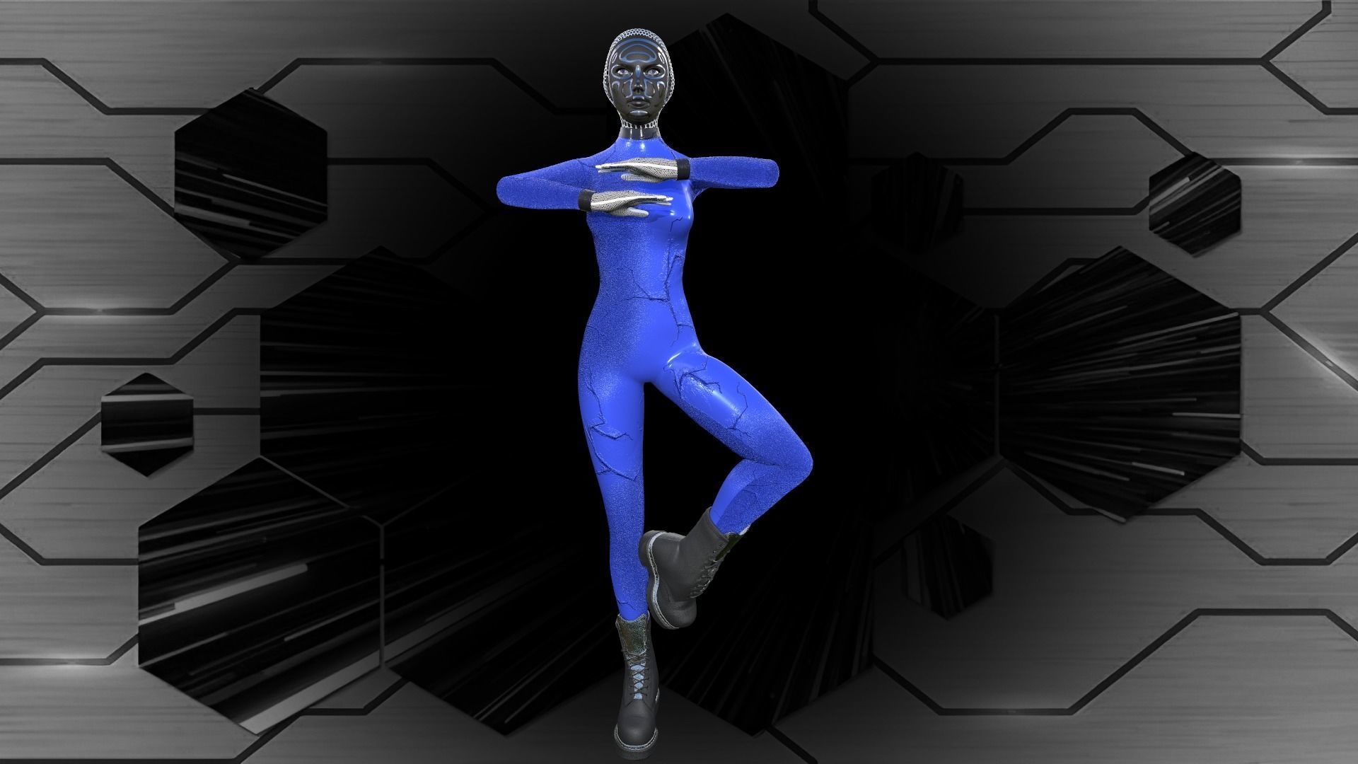 Cyber girl Low-poly 3D model_5