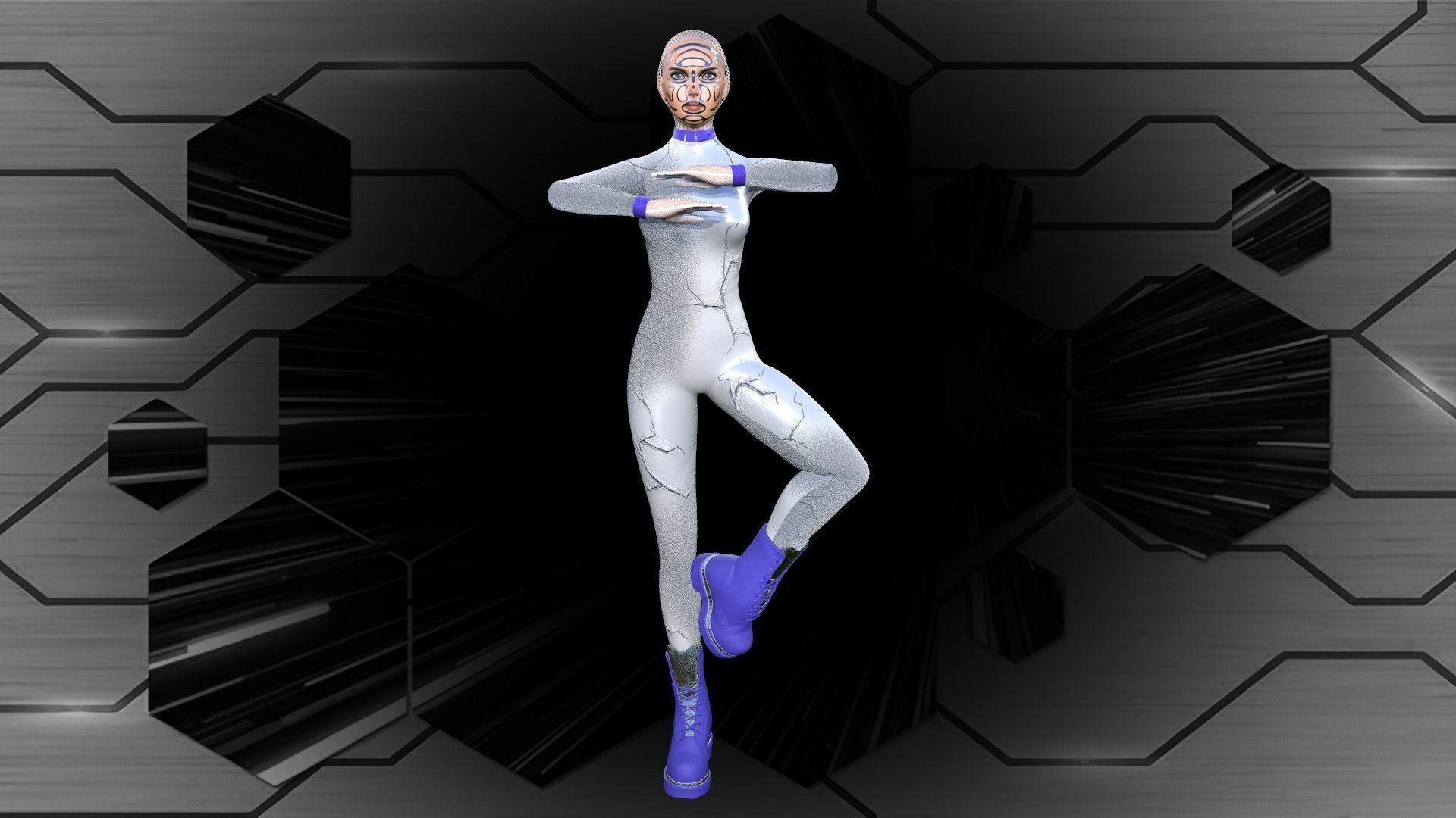 Cyber girl Low-poly 3D model_3