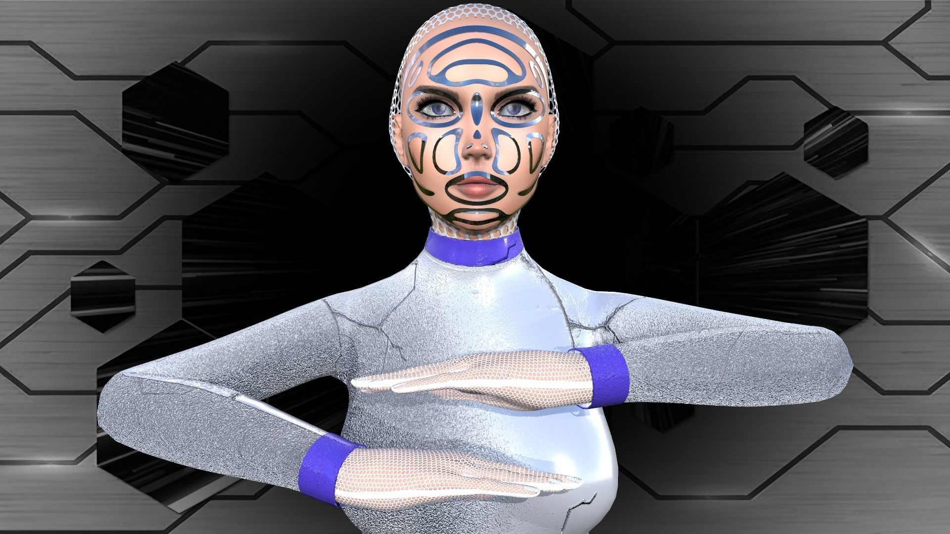 Cyber girl Low-poly 3D model_2