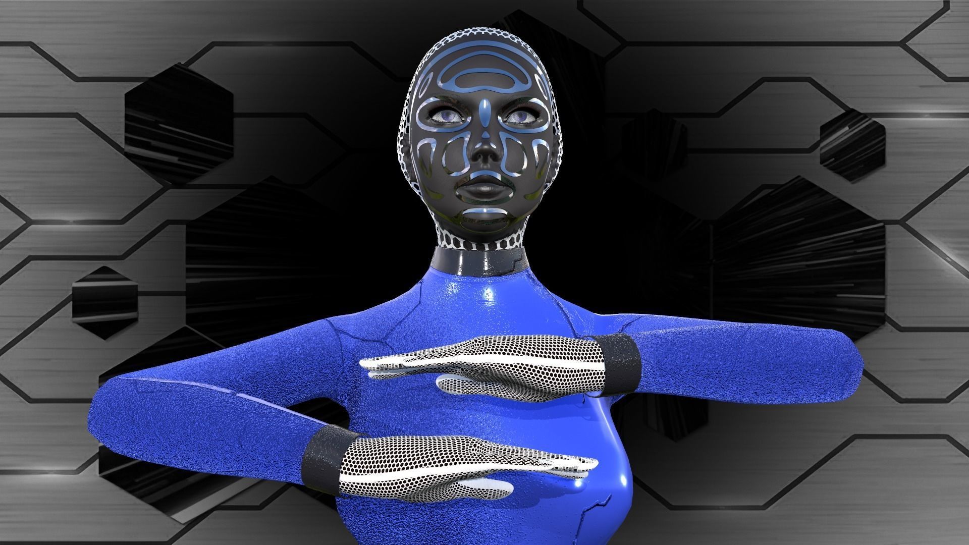 Cyber girl Low-poly 3D model_4