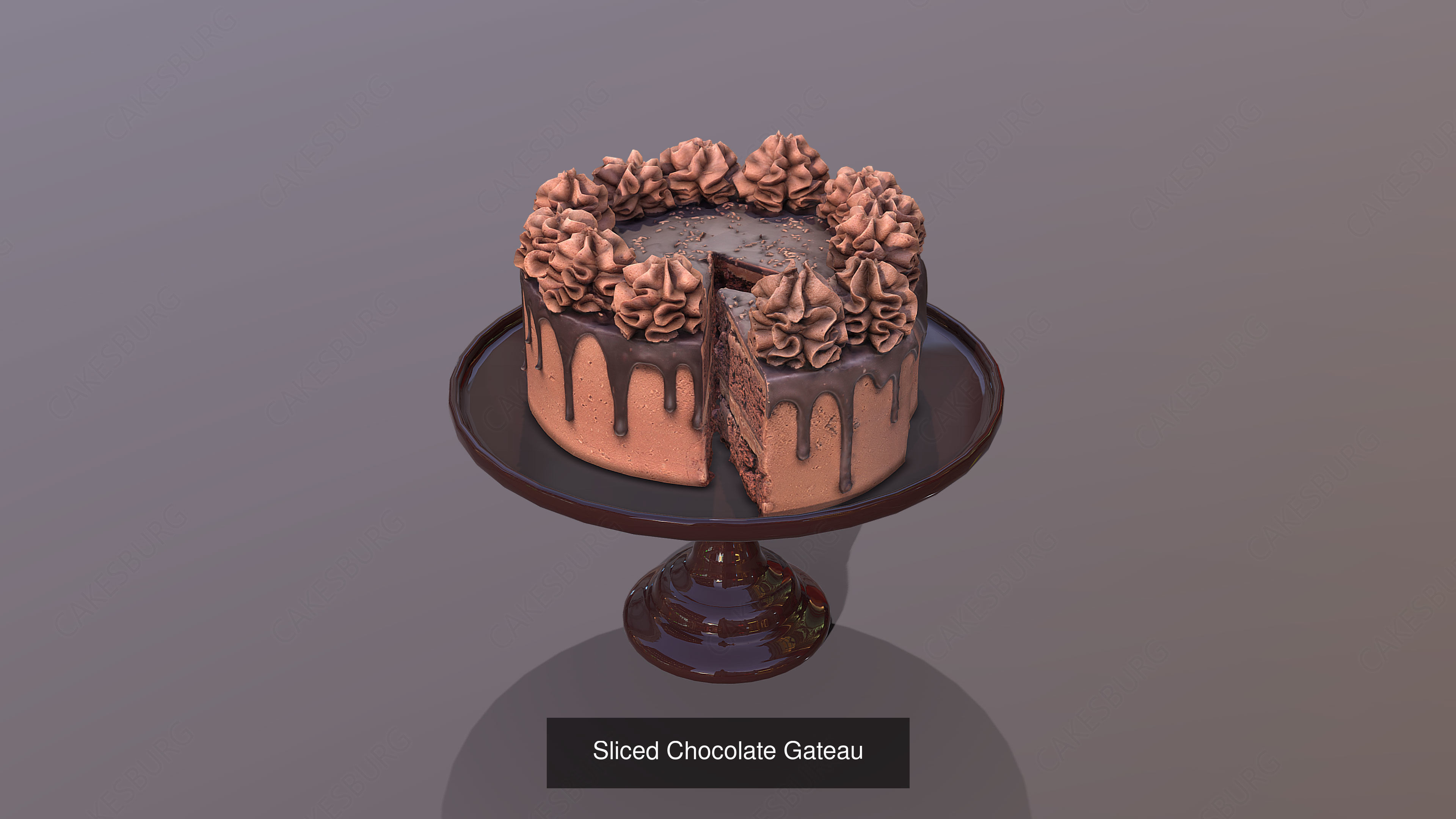 Realistic Premium Sliced Classic Cakes With Mosser Stands- 5pcs 3D Model Collection_2