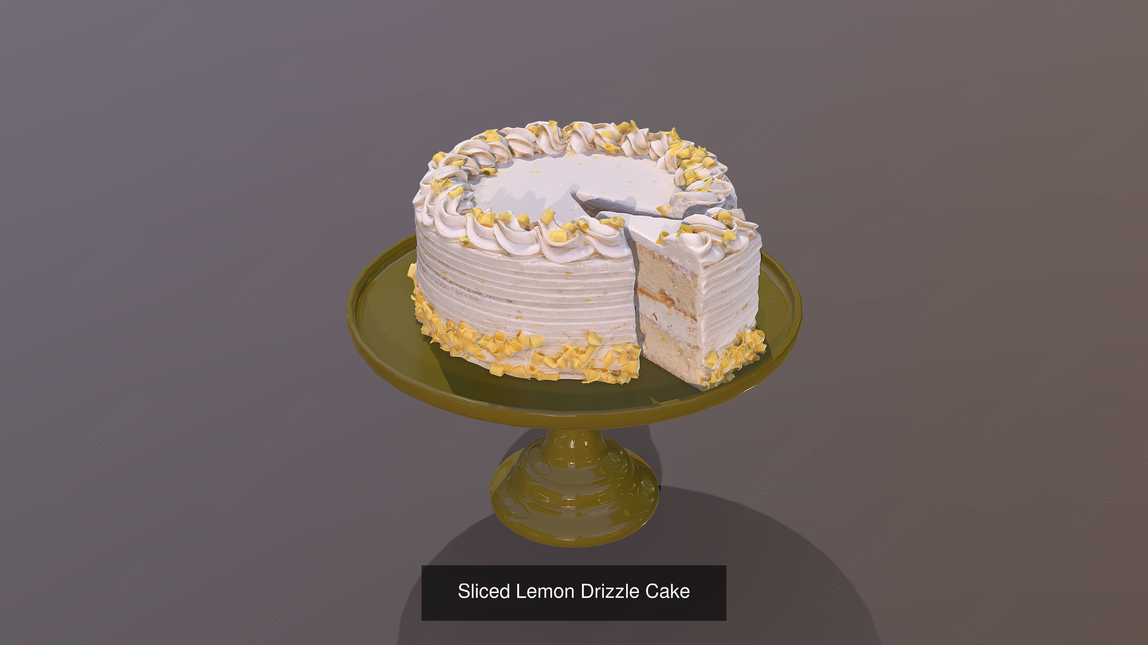 Realistic Premium Sliced Classic Cakes With Mosser Stands- 5pcs 3D Model Collection_5