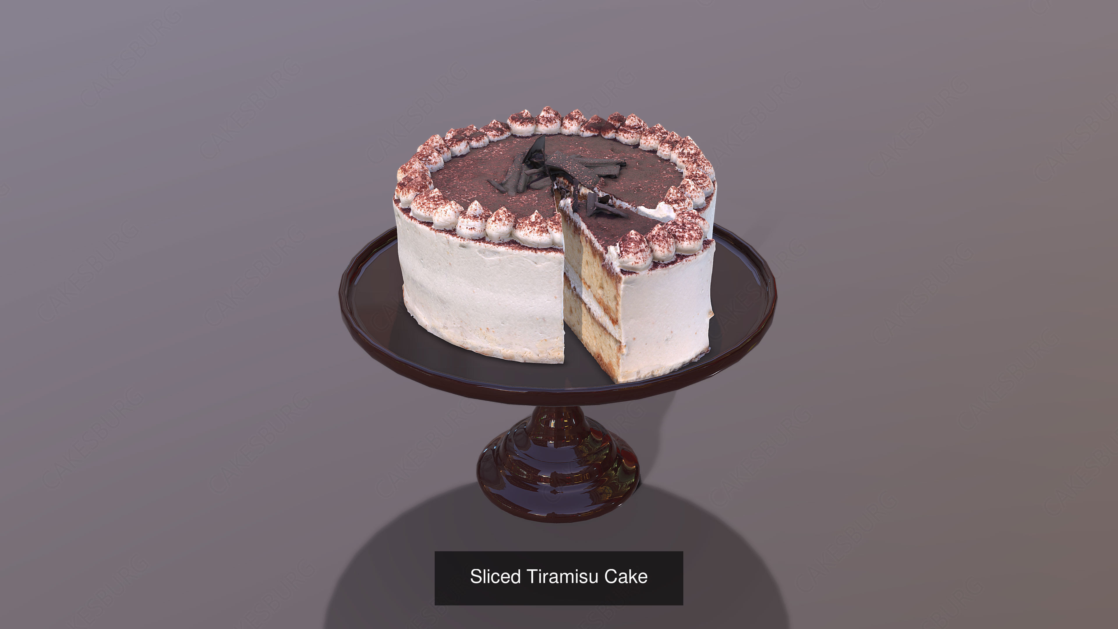 Realistic Premium Sliced Classic Cakes With Mosser Stands- 5pcs 3D Model Collection_4
