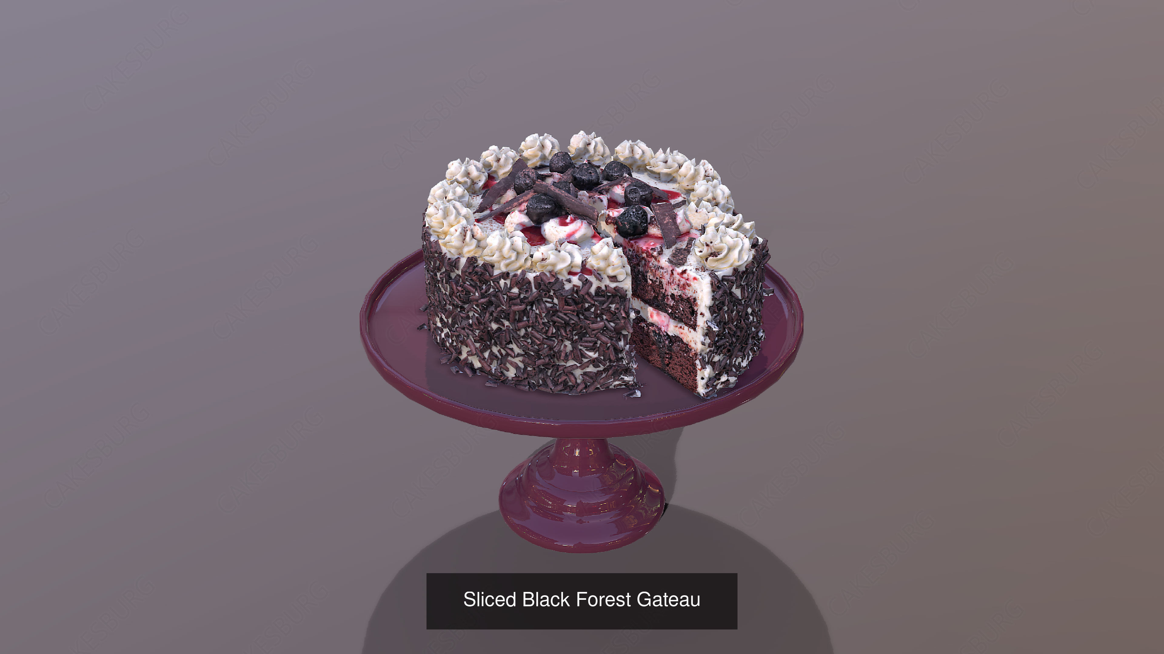 Realistic Premium Sliced Classic Cakes With Mosser Stands- 5pcs 3D Model Collection_3