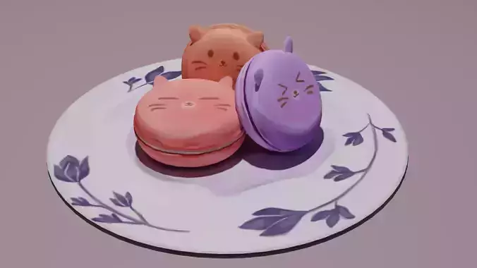 Macaroon Pastry Low-poly 3D model