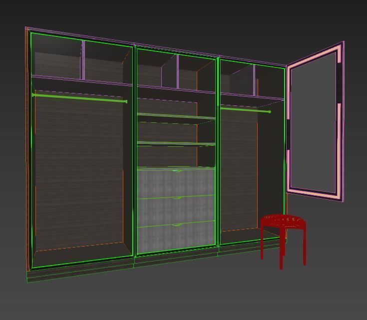 WARDROBE hallway with two doors and bench Low-poly 3D model_2