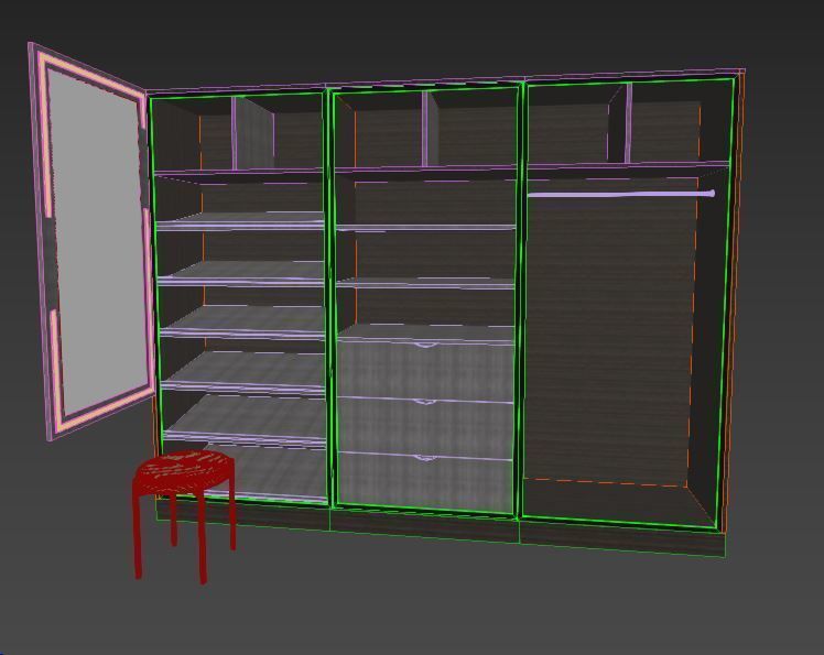 WARDROBE hallway with two doors and bench Low-poly 3D model_1