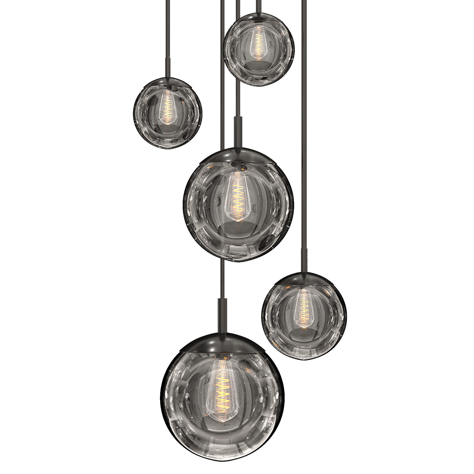 11111 five light pendant with glass globes hanging from ceiling 3D model_3