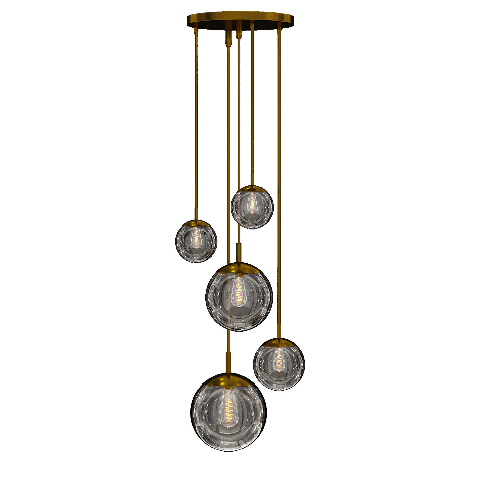 11111 five light pendant with glass globes hanging from ceiling 3D model_2
