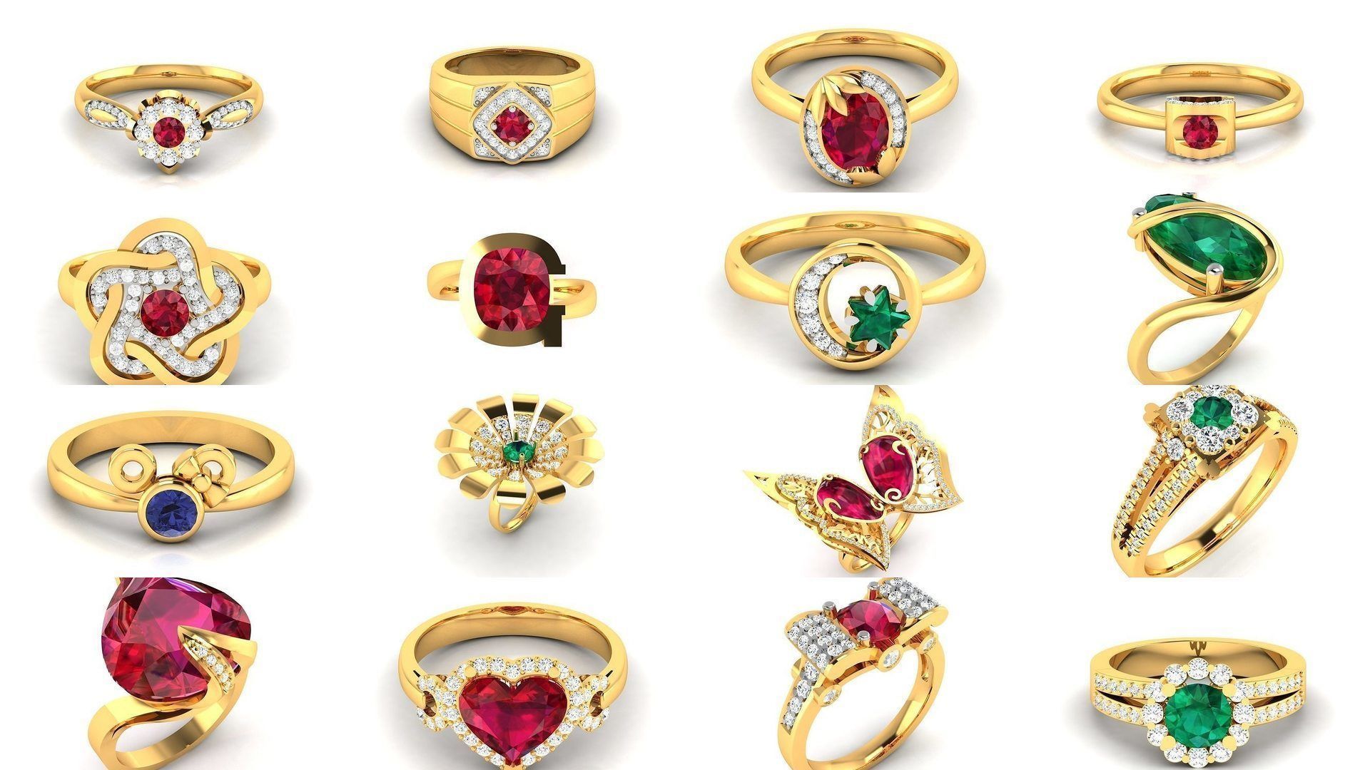 624 Colour Stones Rings 3dm STL OBJ FBX Details Collection _118
