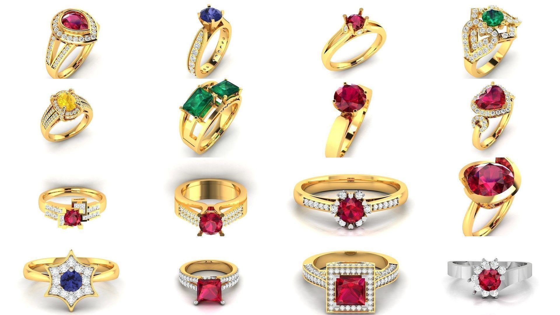 624 Colour Stones Rings 3dm STL OBJ FBX Details Collection _106