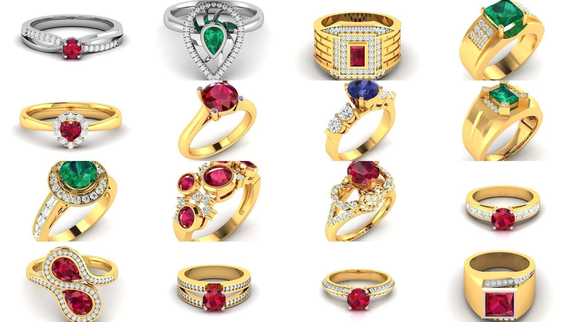 624 Colour Stones Rings 3dm STL OBJ FBX Details Collection _103