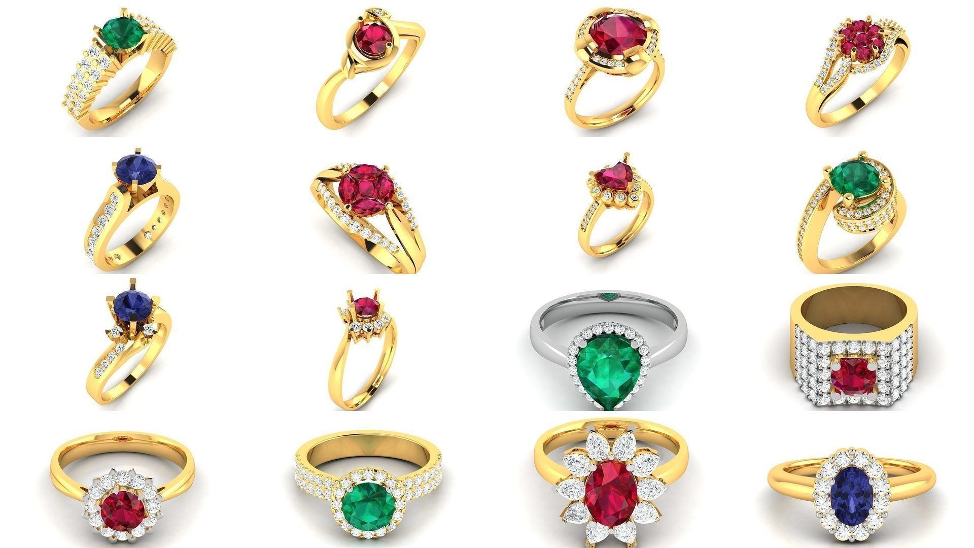 624 Colour Stones Rings 3dm STL OBJ FBX Details Collection _69