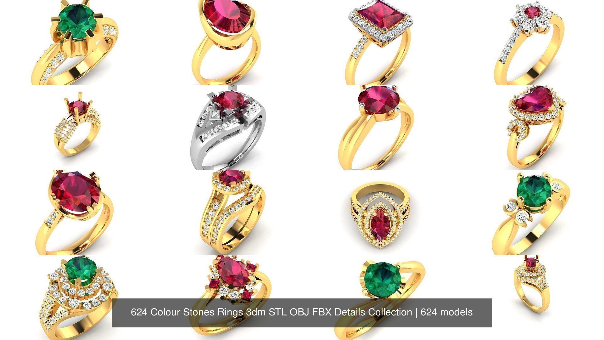624 Colour Stones Rings 3dm STL OBJ FBX Details Collection _31