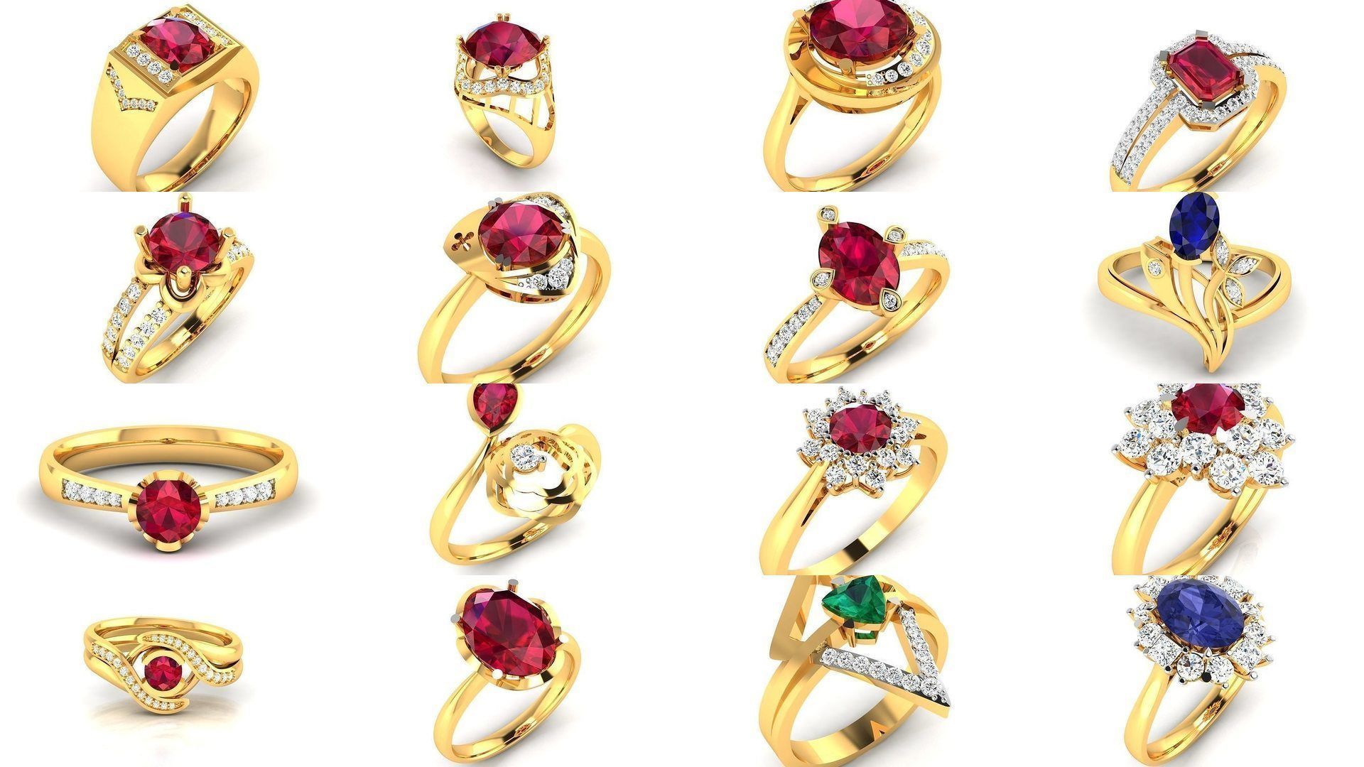 624 Colour Stones Rings 3dm STL OBJ FBX Details Collection _130