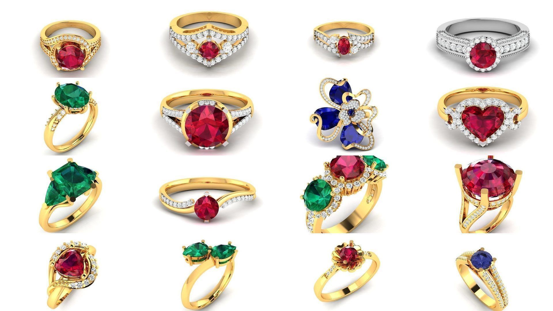 624 Colour Stones Rings 3dm STL OBJ FBX Details Collection _63