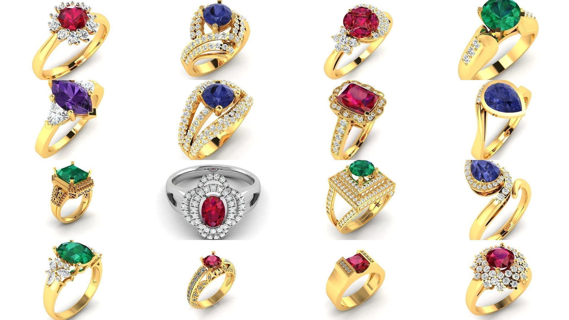 624 Colour Stones Rings 3dm STL OBJ FBX Details Collection _37