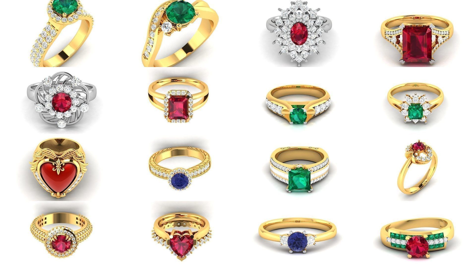 624 Colour Stones Rings 3dm STL OBJ FBX Details Collection _97