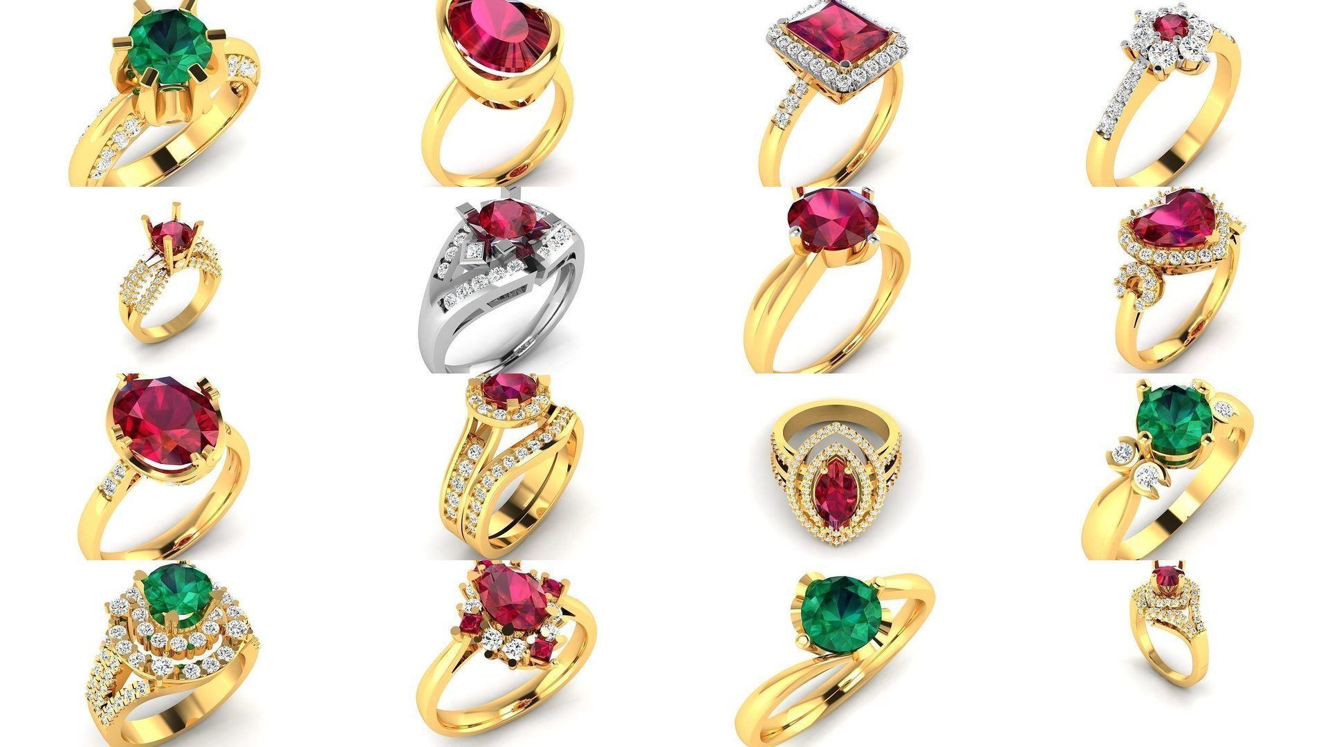 624 Colour Stones Rings 3dm STL OBJ FBX Details Collection _29