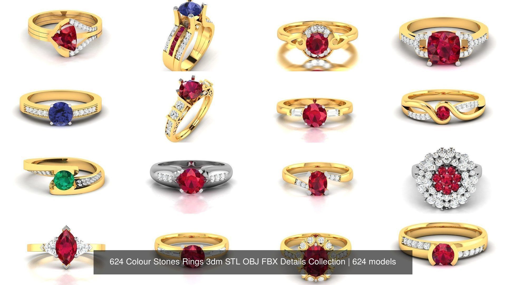 624 Colour Stones Rings 3dm STL OBJ FBX Details Collection _102