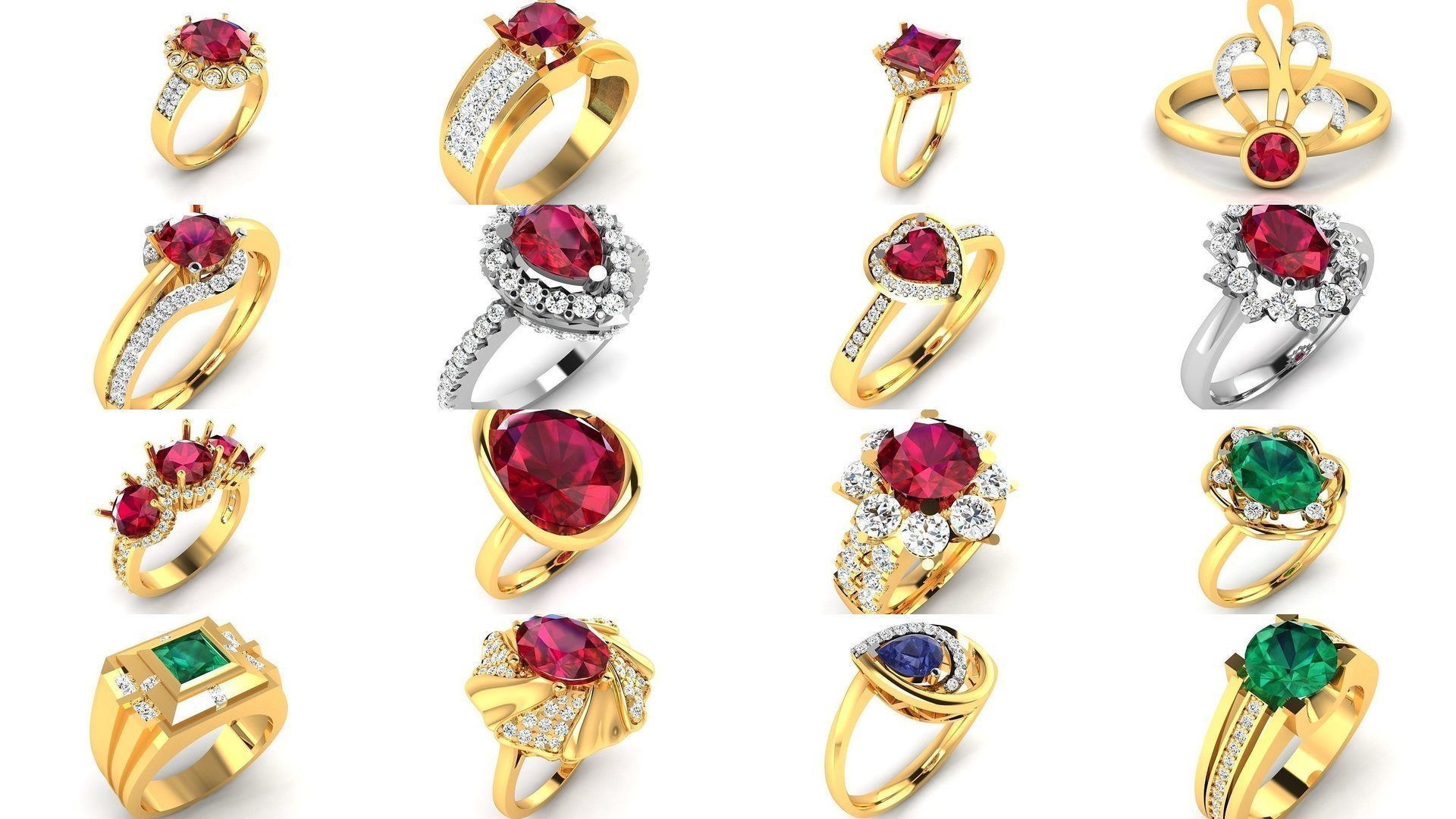 624 Colour Stones Rings 3dm STL OBJ FBX Details Collection _127