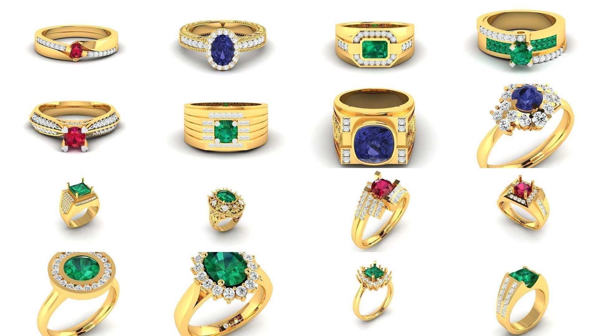 624 Colour Stones Rings 3dm STL OBJ FBX Details Collection _94