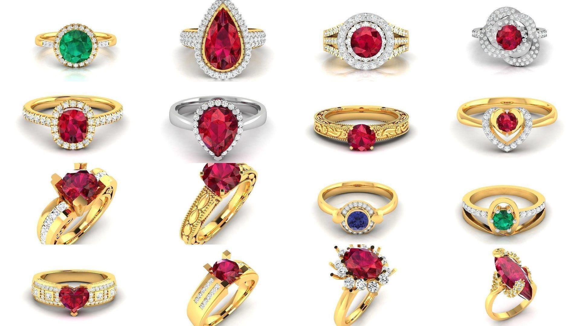 624 Colour Stones Rings 3dm STL OBJ FBX Details Collection _109