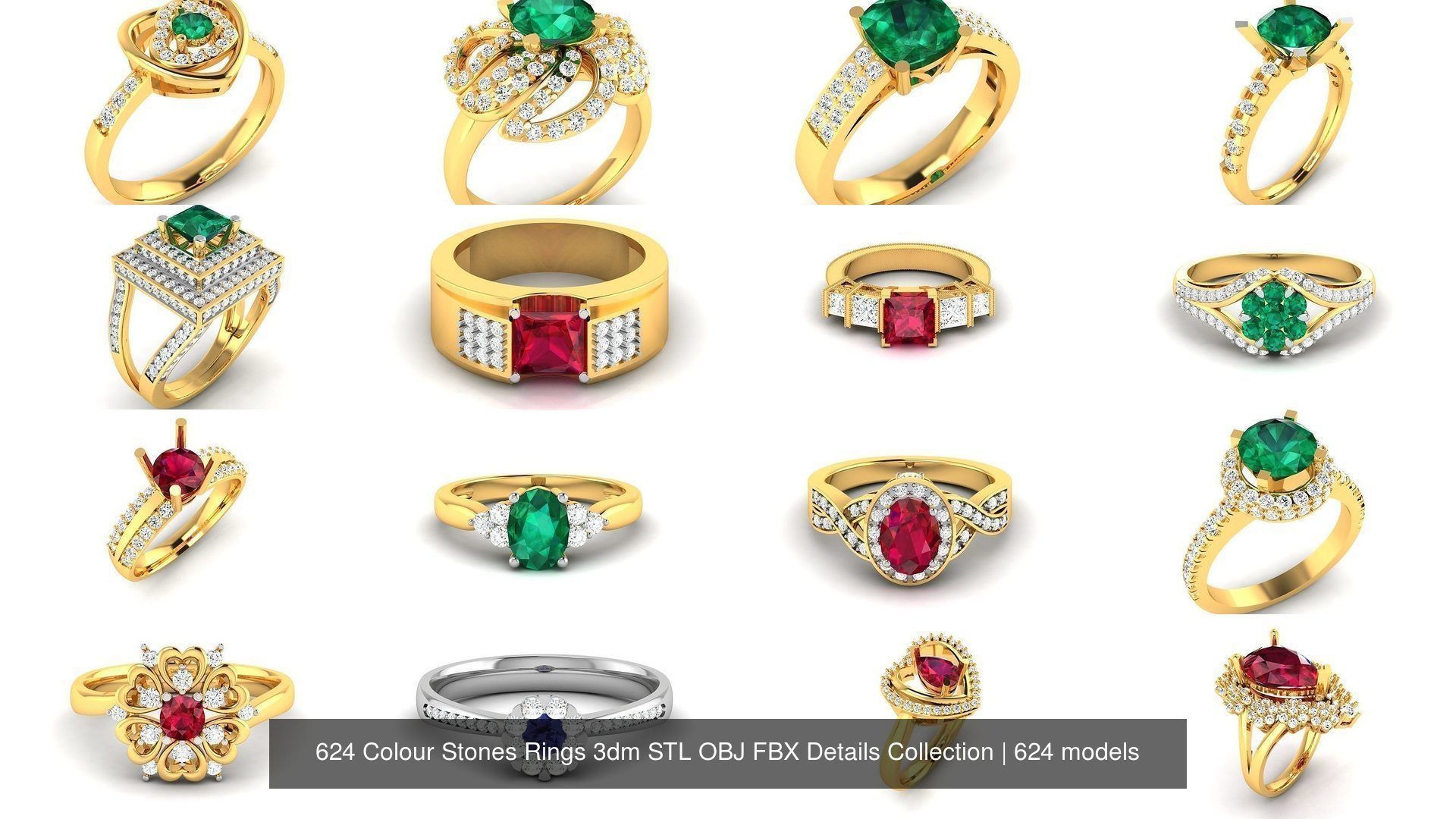 624 Colour Stones Rings 3dm STL OBJ FBX Details Collection _81