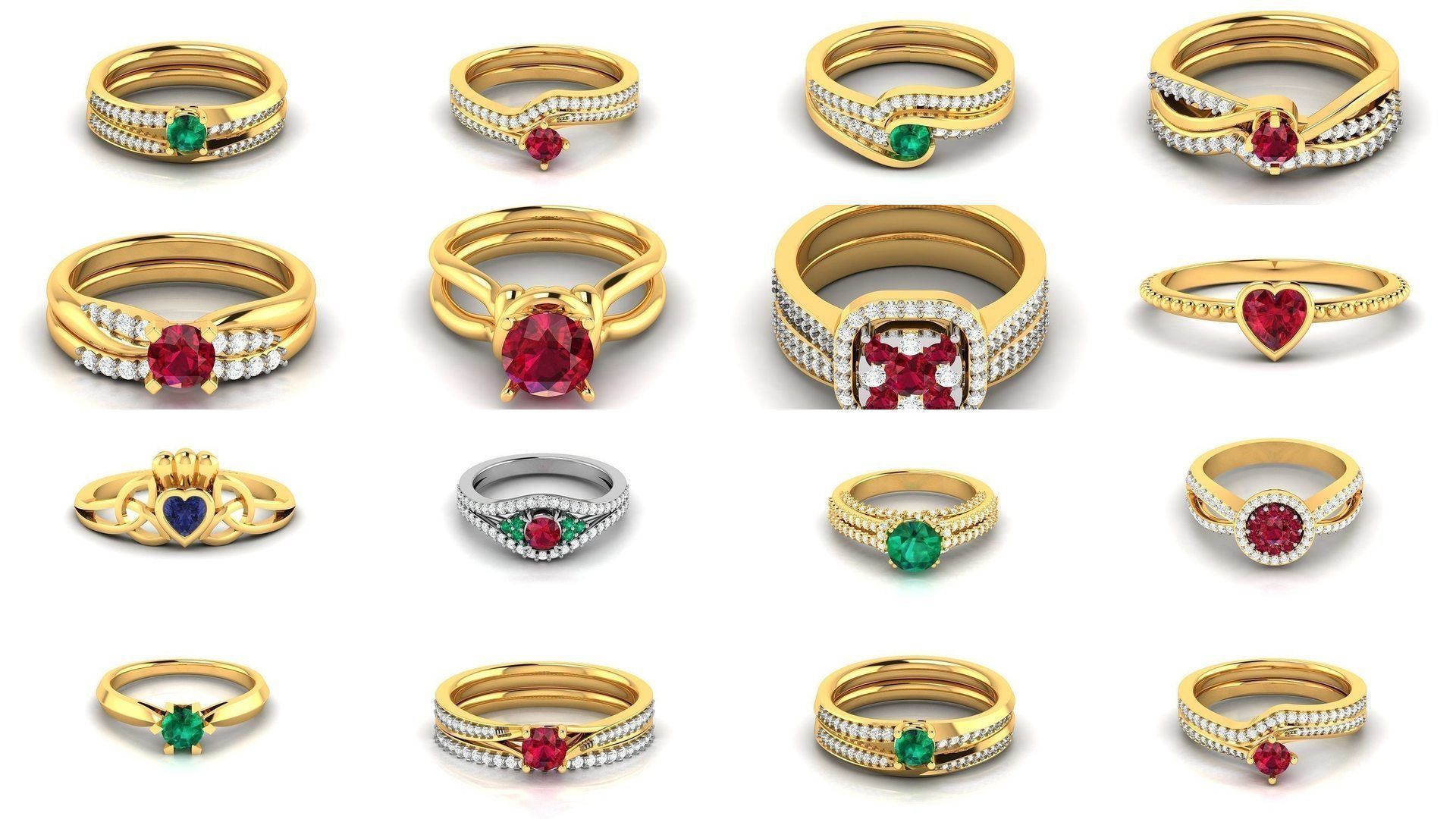 624 Colour Stones Rings 3dm STL OBJ FBX Details Collection _9