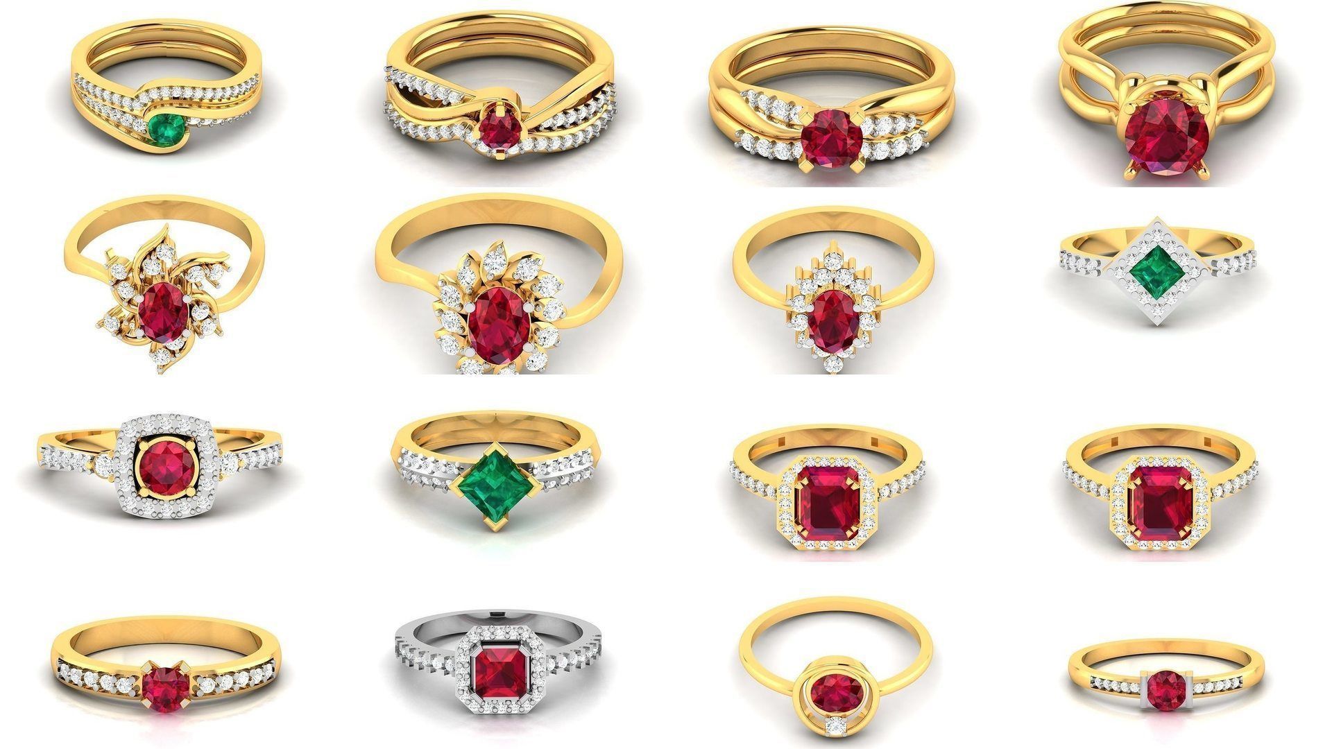 624 Colour Stones Rings 3dm STL OBJ FBX Details Collection _13