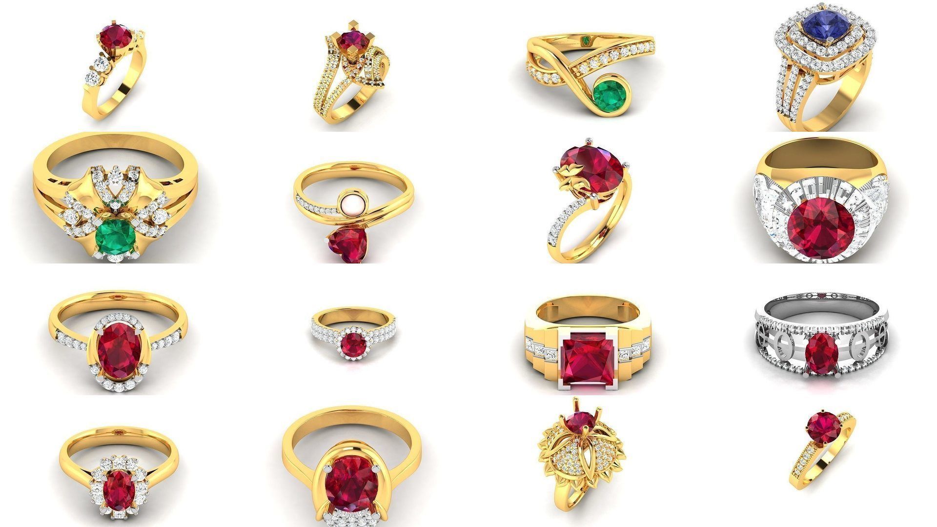 624 Colour Stones Rings 3dm STL OBJ FBX Details Collection _88