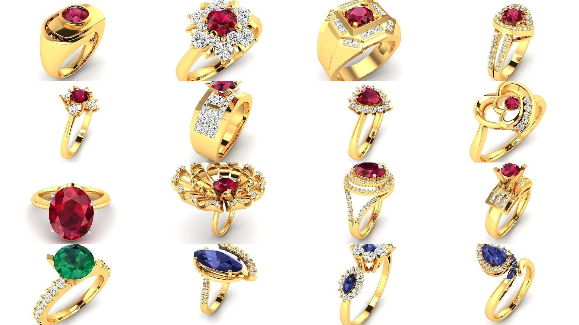 624 Colour Stones Rings 3dm STL OBJ FBX Details Collection _25