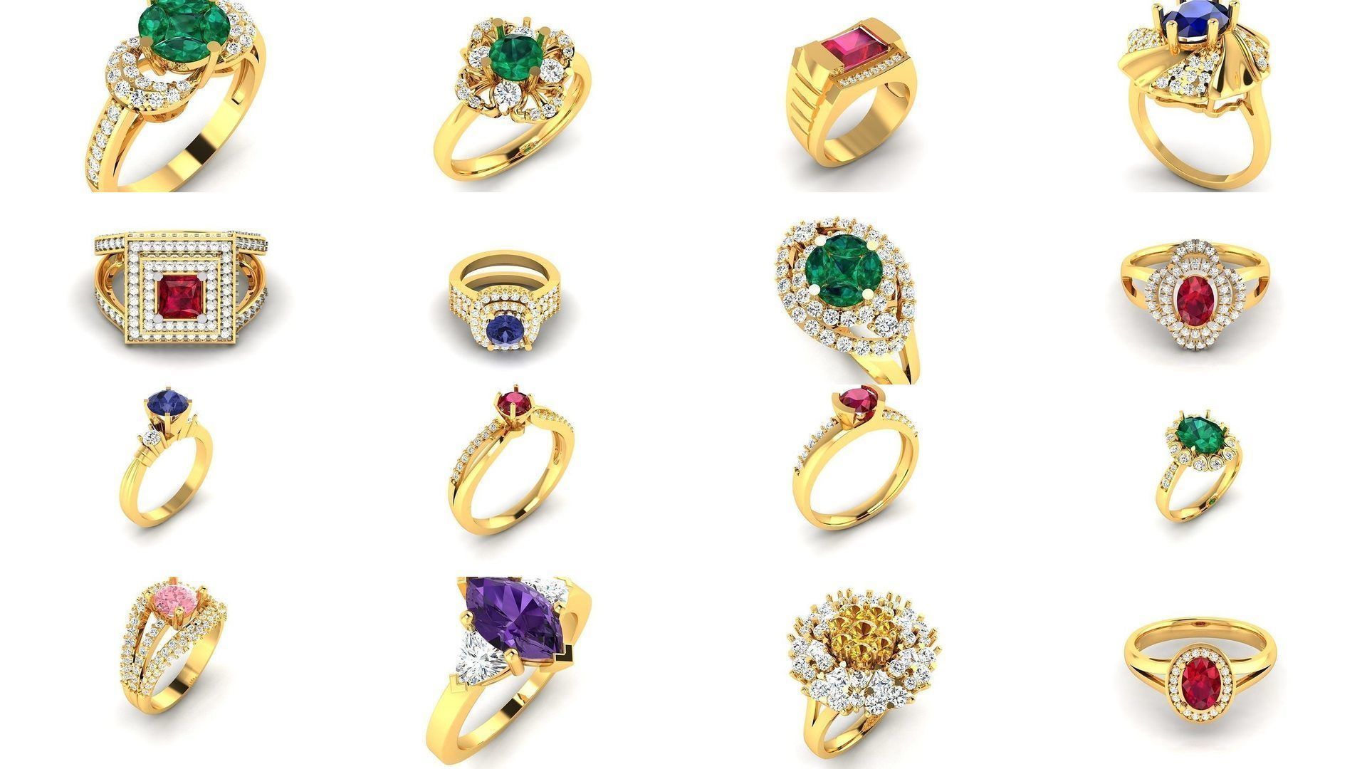 624 Colour Stones Rings 3dm STL OBJ FBX Details Collection _57