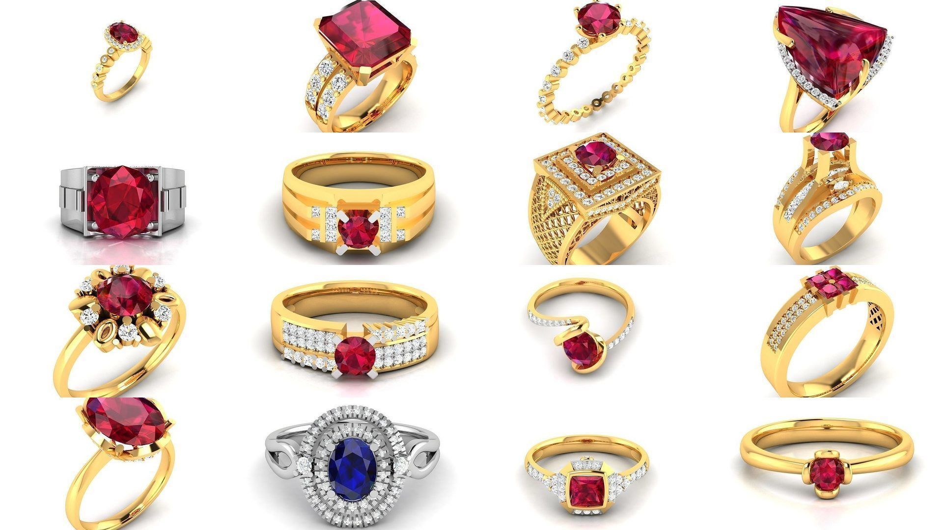 624 Colour Stones Rings 3dm STL OBJ FBX Details Collection _115