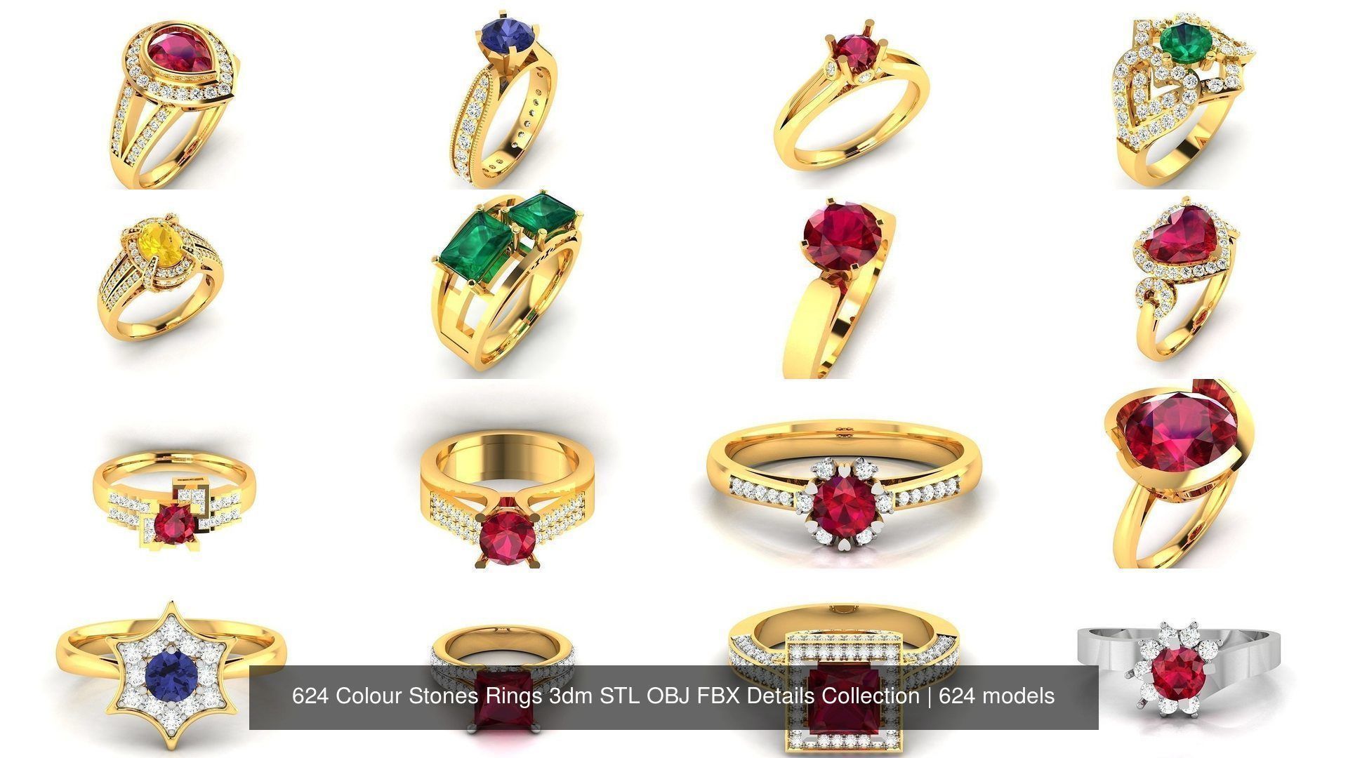 624 Colour Stones Rings 3dm STL OBJ FBX Details Collection _54