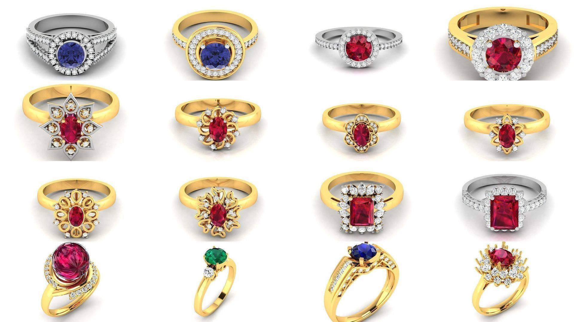 624 Colour Stones Rings 3dm STL OBJ FBX Details Collection _21