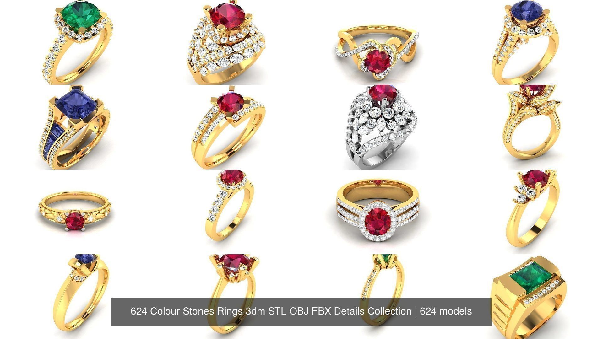 624 Colour Stones Rings 3dm STL OBJ FBX Details Collection _43