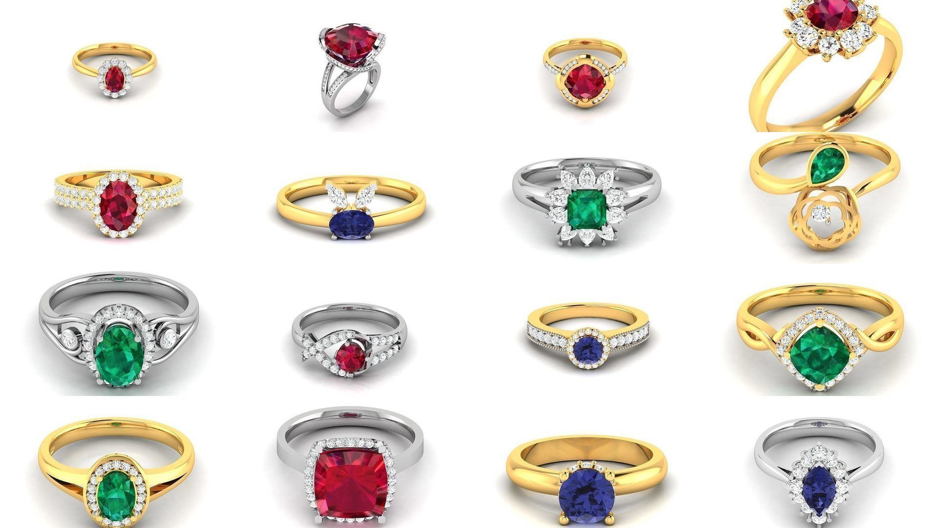 624 Colour Stones Rings 3dm STL OBJ FBX Details Collection _91