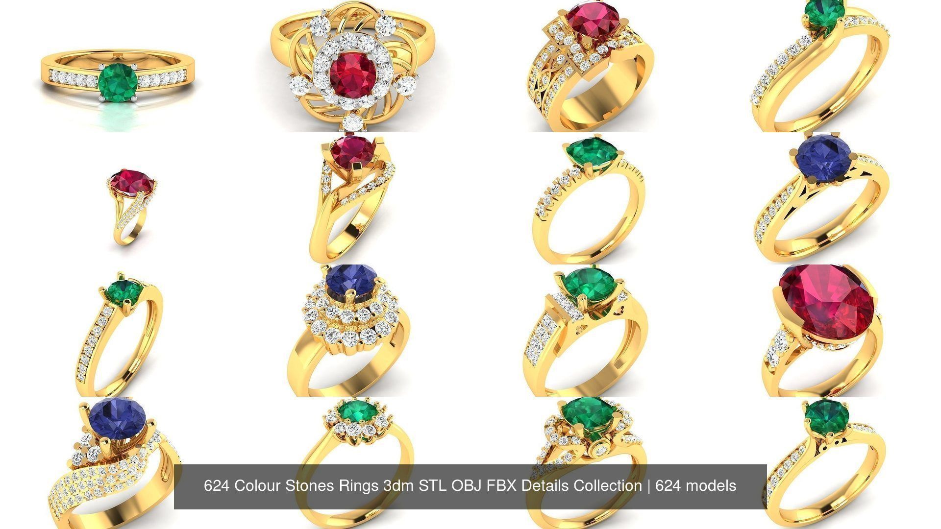 624 Colour Stones Rings 3dm STL OBJ FBX Details Collection _78
