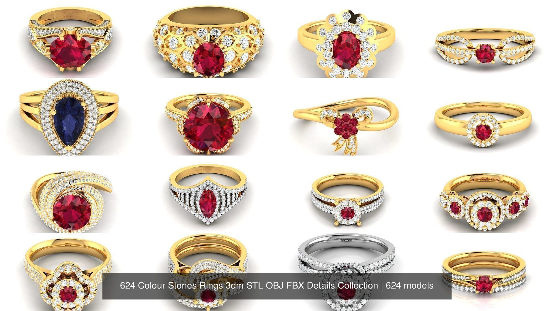 624 Colour Stones Rings 3dm STL OBJ FBX Details Collection _7
